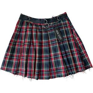 NWT Current Mood Crimson Dress Code Plaid Pleated Mini Skirt